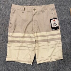 Island Inspired Resortwear Mens Hybrid Shorts Tan Cream Striped Size 30 NWT